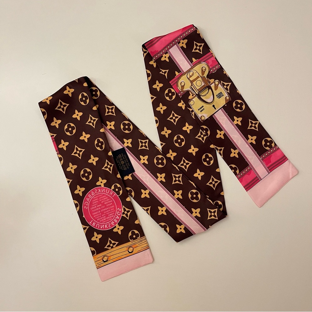 New Silk Heritage Trunk & Floral Skinny Scarf Twilly Tie - Picture 3 of 6